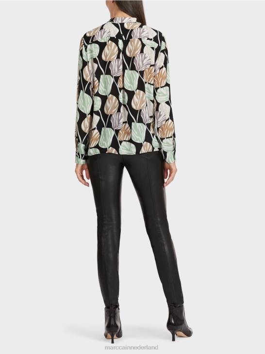 kleding poeder munt 464J1023 stijlvolle blouse met opstaande kraag Marc Cain