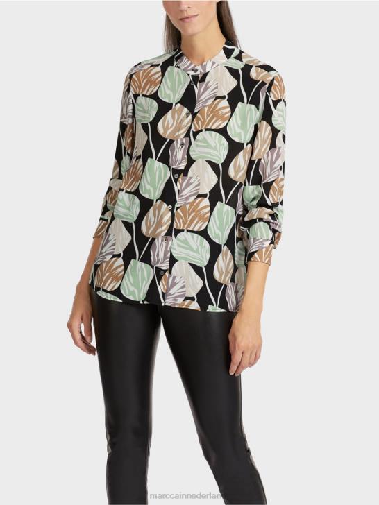 kleding poeder munt 464J1023 stijlvolle blouse met opstaande kraag Marc Cain