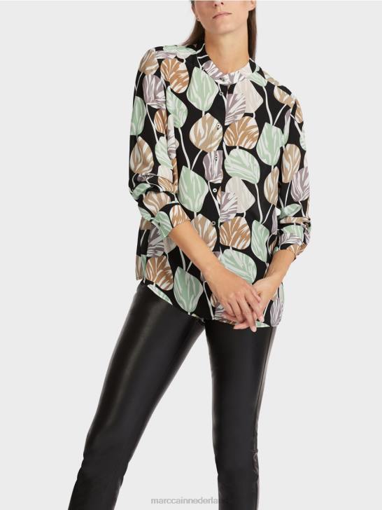 kleding poeder munt 464J1023 stijlvolle blouse met opstaande kraag Marc Cain
