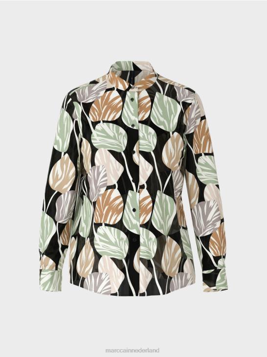 kleding poeder munt 464J1023 stijlvolle blouse met opstaande kraag Marc Cain