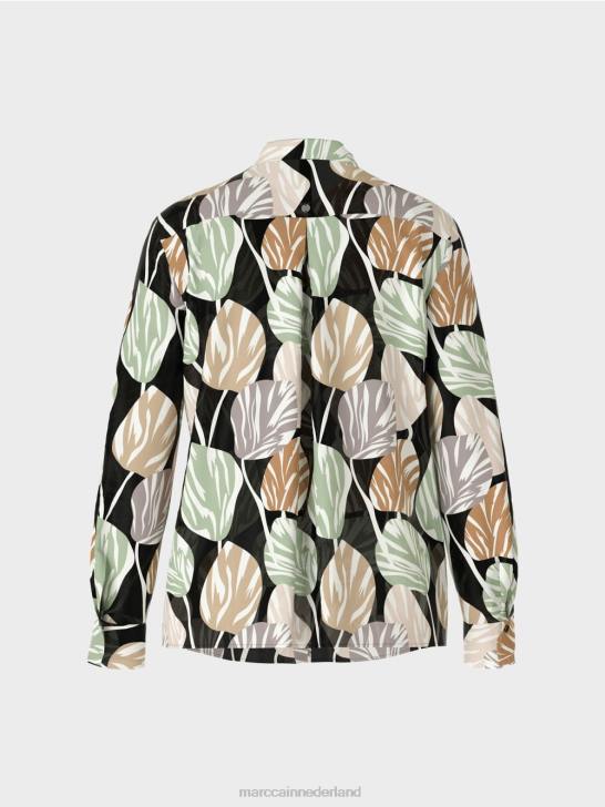 kleding poeder munt 464J1023 stijlvolle blouse met opstaande kraag Marc Cain