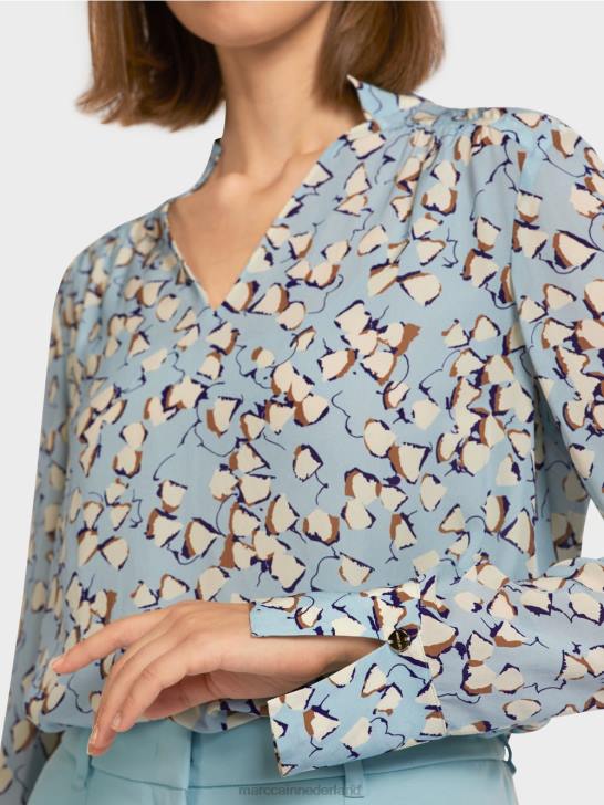 kleding sfeervol blauw 464J1018 top met print in blousestijl en v-hals Marc Cain
