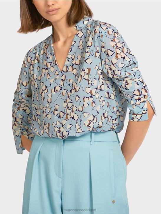 kleding sfeervol blauw 464J1018 top met print in blousestijl en v-hals Marc Cain