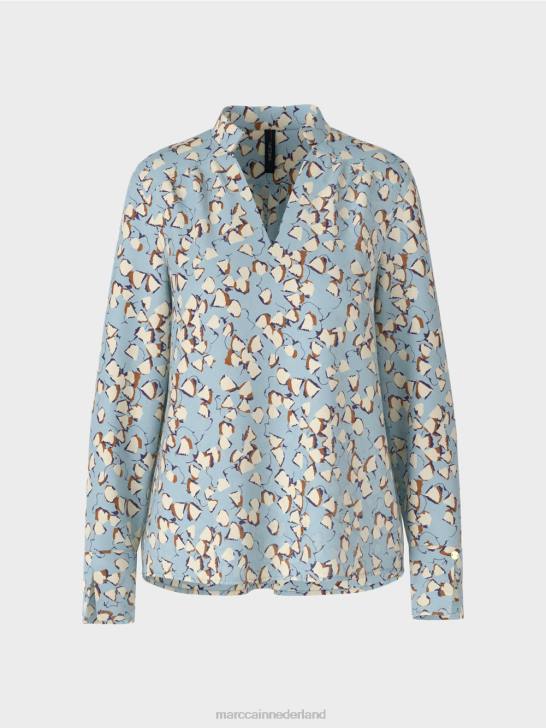 kleding sfeervol blauw 464J1018 top met print in blousestijl en v-hals Marc Cain