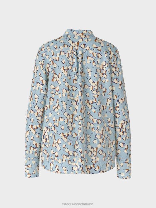 kleding sfeervol blauw 464J1018 top met print in blousestijl en v-hals Marc Cain