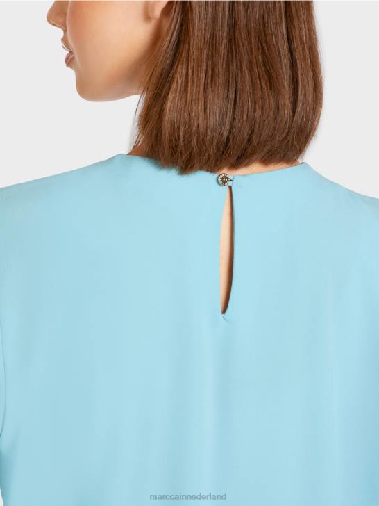 kleding sfeervol blauw 464J1020 top in blousestijl met plooien Marc Cain
