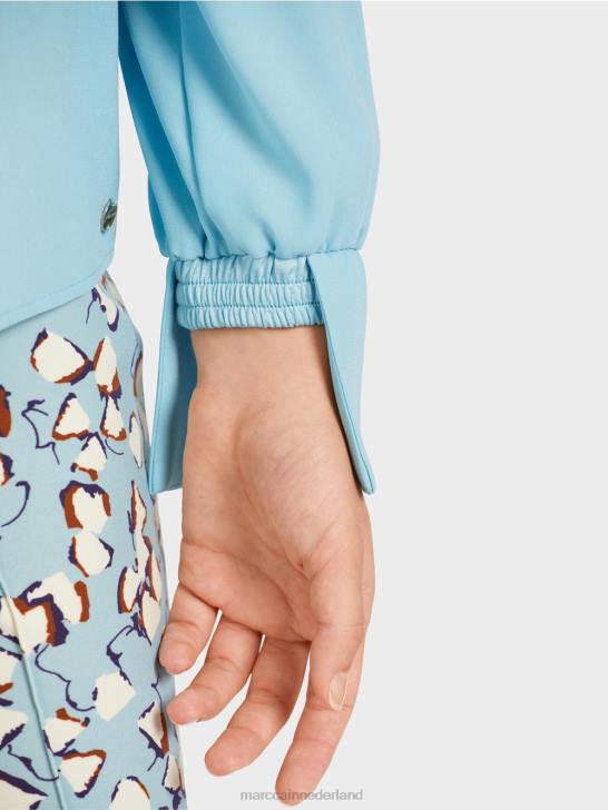 kleding sfeervol blauw 464J1020 top in blousestijl met plooien Marc Cain