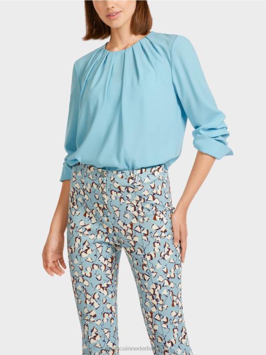 kleding sfeervol blauw 464J1020 top in blousestijl met plooien Marc Cain