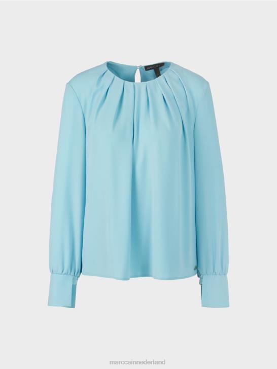 kleding sfeervol blauw 464J1020 top in blousestijl met plooien Marc Cain