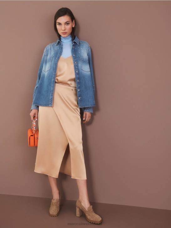 kleding vintage blauw 464J860 blouse met kralenborduurwerk. Marc Cain