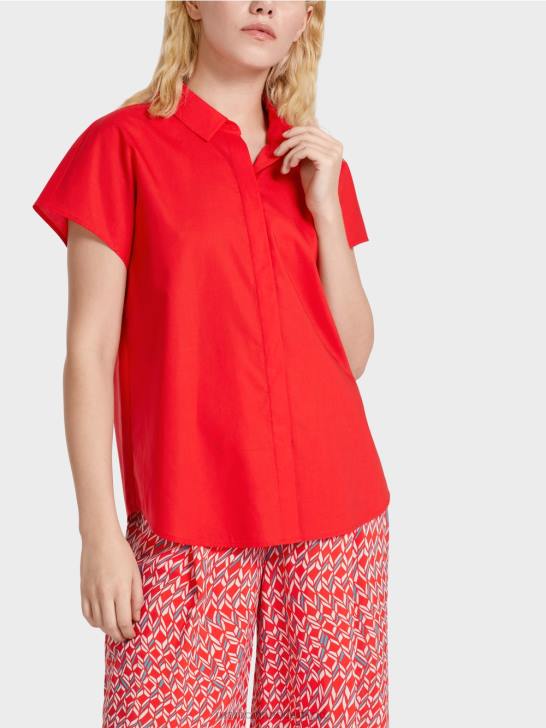 kleding vuur rood 464J928 \"rethink Together\" blouse met kraag Marc Cain