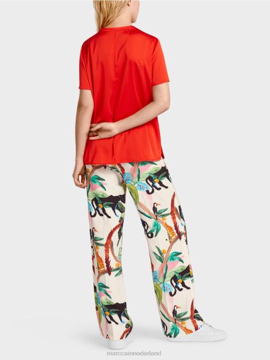 kleding vuur rood 464J929 top in blousestijl met centrale naad Marc Cain