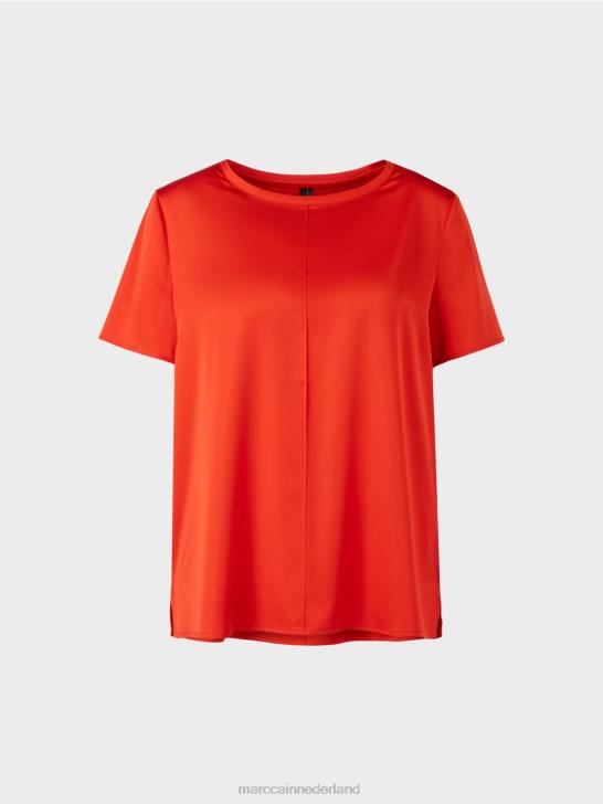 kleding vuur rood 464J929 top in blousestijl met centrale naad Marc Cain