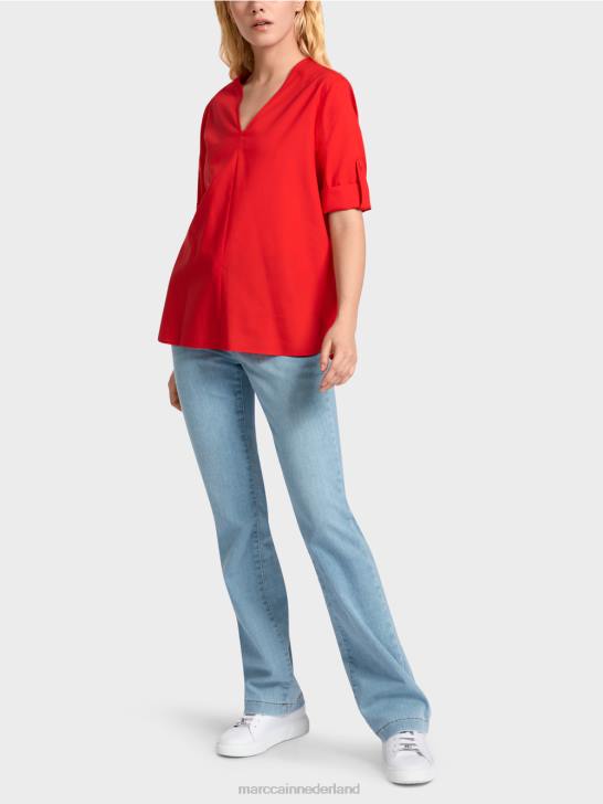 kleding vuur rood 464J930 "rethink Together" blouse met lipjes Marc Cain