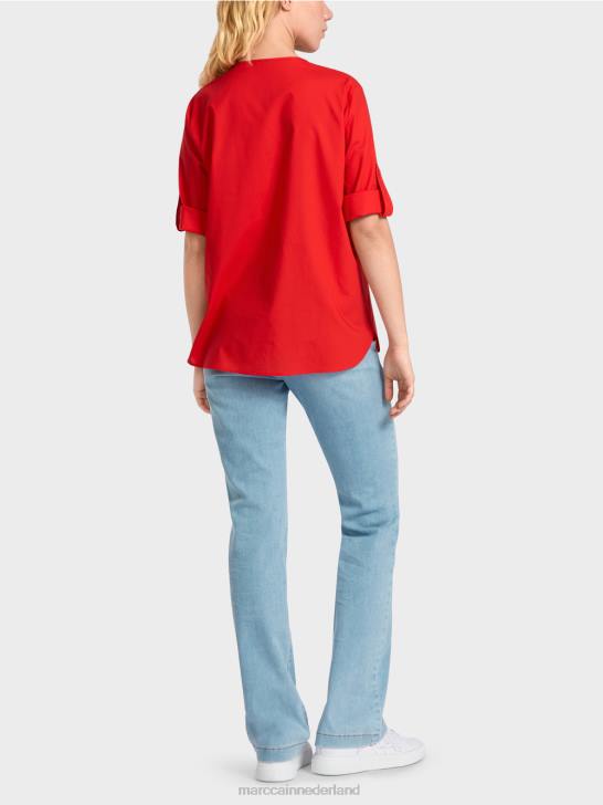 kleding vuur rood 464J930 \"rethink Together\" blouse met lipjes Marc Cain