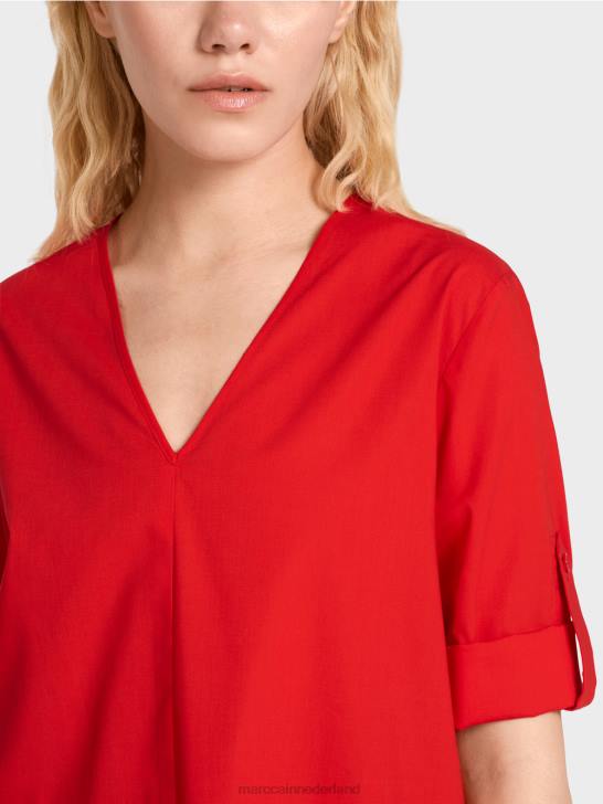 kleding vuur rood 464J930 \"rethink Together\" blouse met lipjes Marc Cain