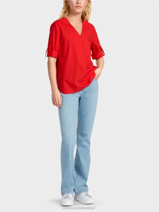 kleding vuur rood 464J930 \"rethink Together\" blouse met lipjes Marc Cain