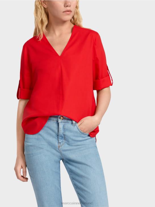 kleding vuur rood 464J930 \"rethink Together\" blouse met lipjes Marc Cain