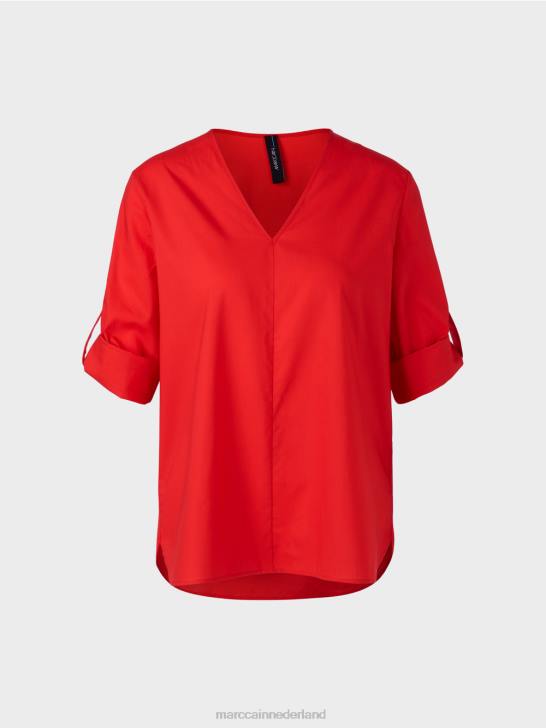 kleding vuur rood 464J930 \"rethink Together\" blouse met lipjes Marc Cain
