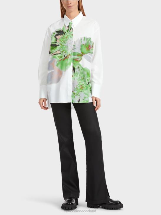 kleding wit 464J843 overhemdblouse met bloemenprint Marc Cain