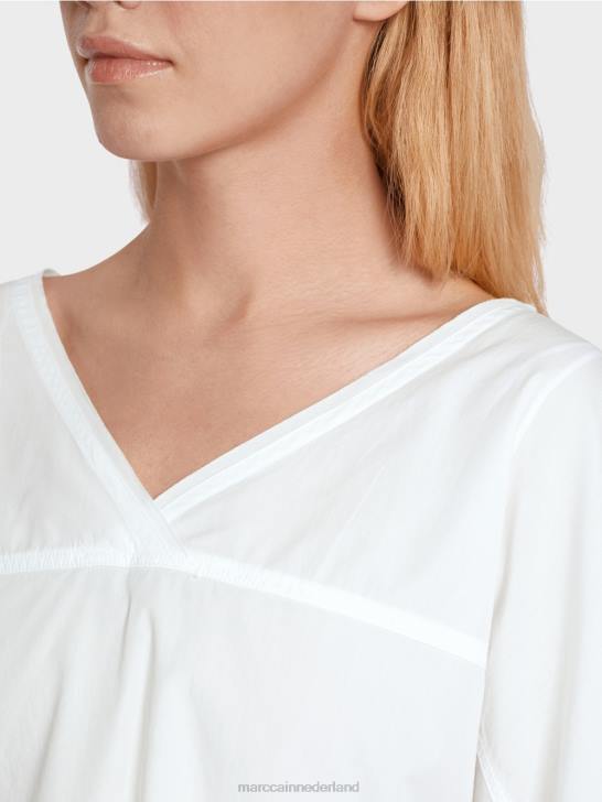 kleding wit 464J922 blouse met v-hals \"rethink samen\". Marc Cain