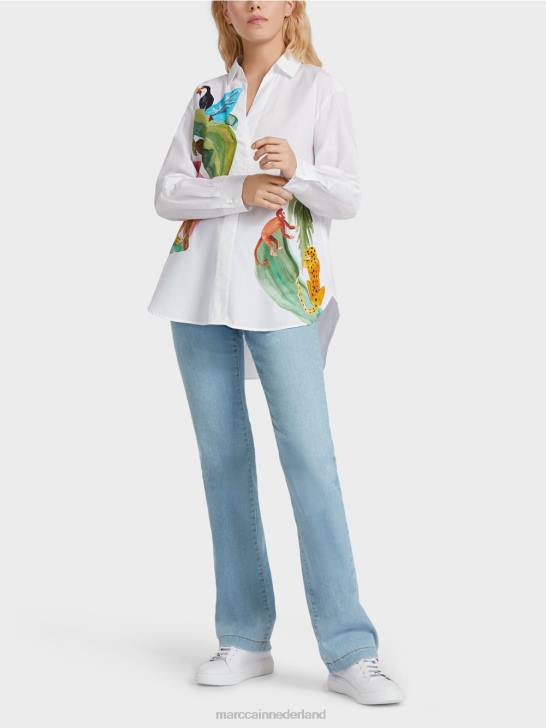 kleding wit 464J925 overhemdblouse met geplaatste print Marc Cain