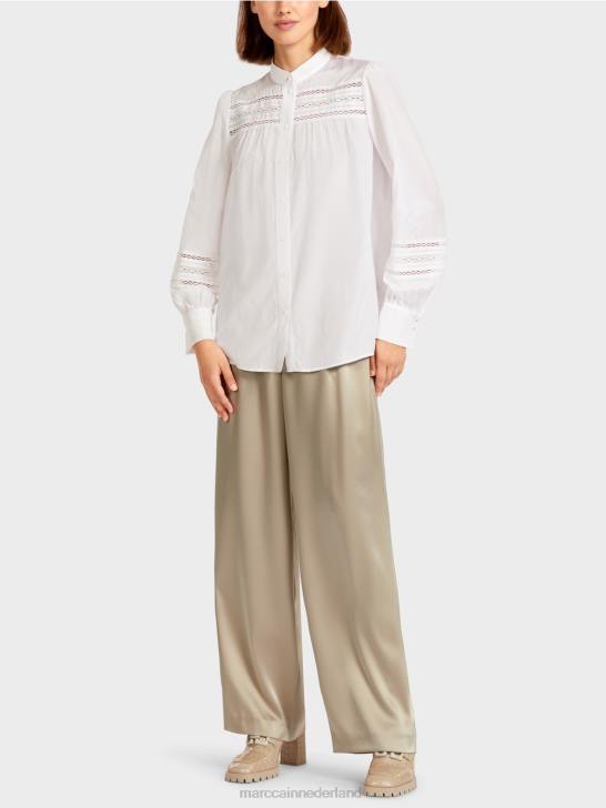 kleding wit 464J958 blouse met kanten rand Marc Cain