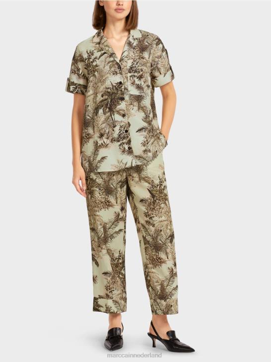 kleding zachte adem 464J961 blouse in overhemdstijl met palmmotief Marc Cain