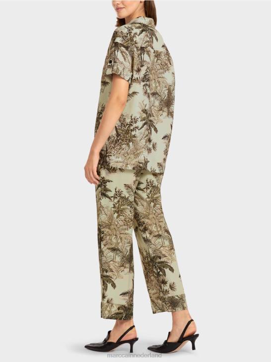 kleding zachte adem 464J961 blouse in overhemdstijl met palmmotief Marc Cain