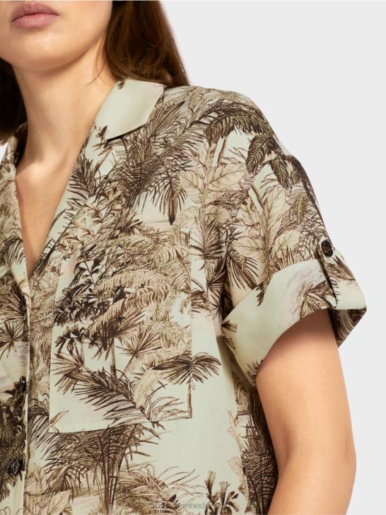 kleding zachte adem 464J961 blouse in overhemdstijl met palmmotief Marc Cain