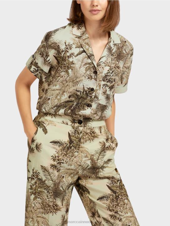 kleding zachte adem 464J961 blouse in overhemdstijl met palmmotief Marc Cain