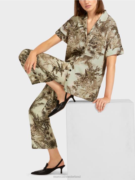 kleding zachte adem 464J961 blouse in overhemdstijl met palmmotief Marc Cain