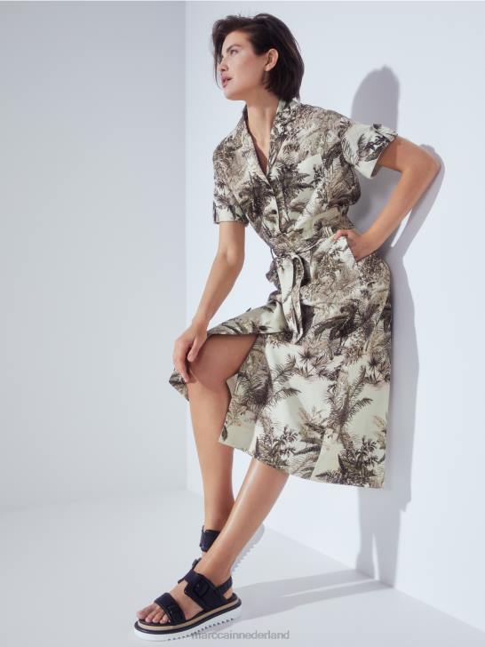 kleding zachte adem 464J961 blouse in overhemdstijl met palmmotief Marc Cain