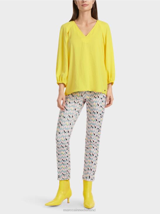 kleding zachte citroen 464J880 blouse met v-hals "rethink samen". Marc Cain