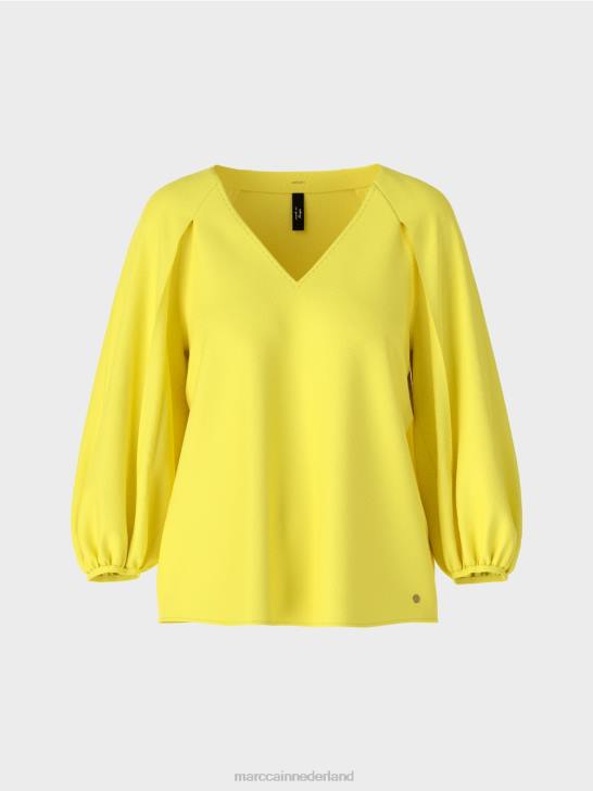 kleding zachte citroen 464J880 blouse met v-hals \"rethink samen\". Marc Cain