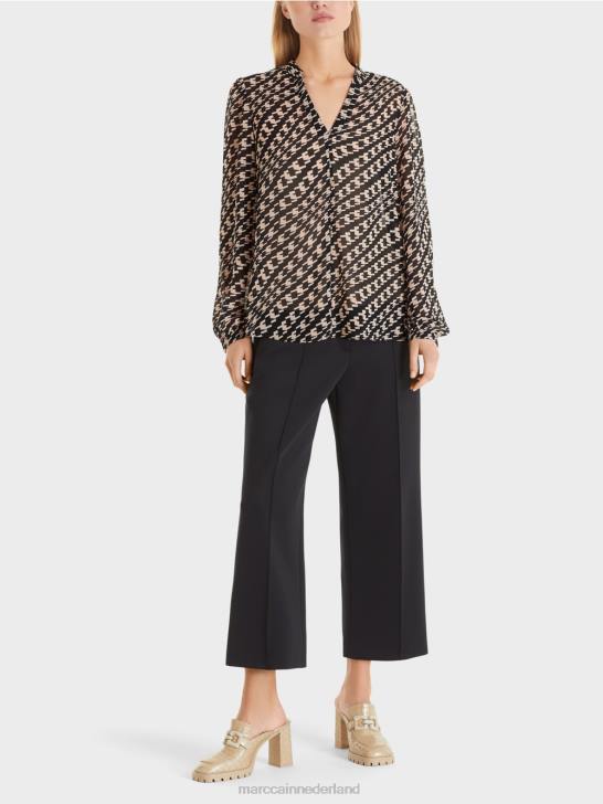 kleding zwart 464J1005 blouse met geometrisch patroon Marc Cain