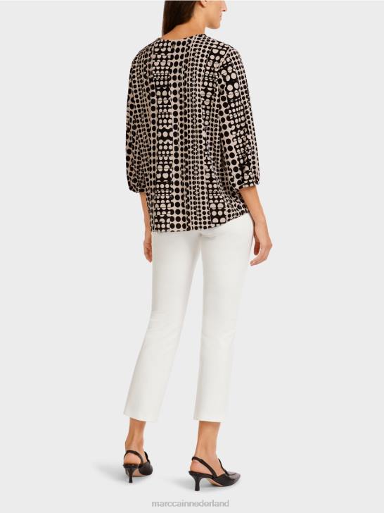 kleding zwart 464J1013 top in blousestijl met v-hals Marc Cain