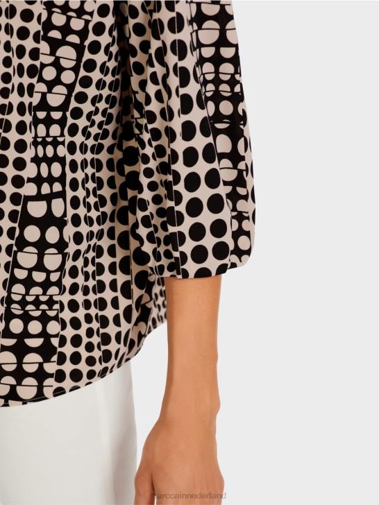 kleding zwart 464J1013 top in blousestijl met v-hals Marc Cain