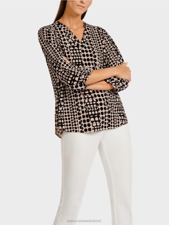 kleding zwart 464J1013 top in blousestijl met v-hals Marc Cain