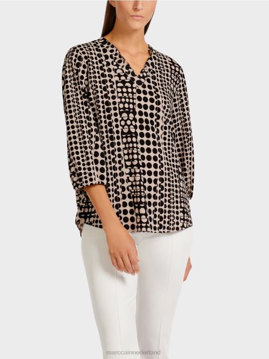 kleding zwart 464J1013 top in blousestijl met v-hals Marc Cain
