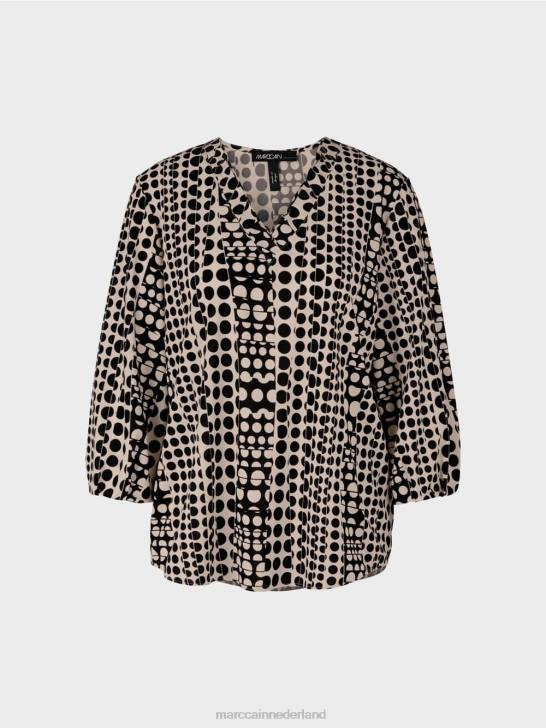 kleding zwart 464J1013 top in blousestijl met v-hals Marc Cain