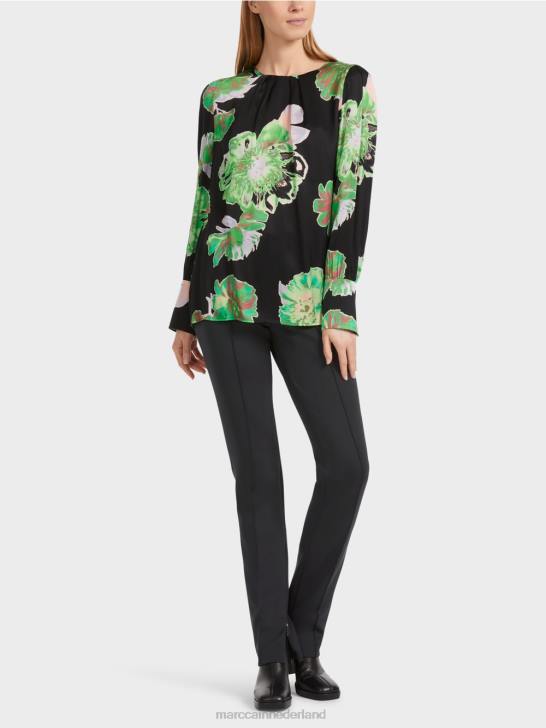 kleding zwart 464J845 blouse met geplooide ronde hals Marc Cain