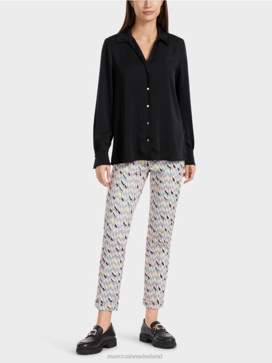 kleding zwart 464J889 klassieke overhemdblouse met v-hals Marc Cain