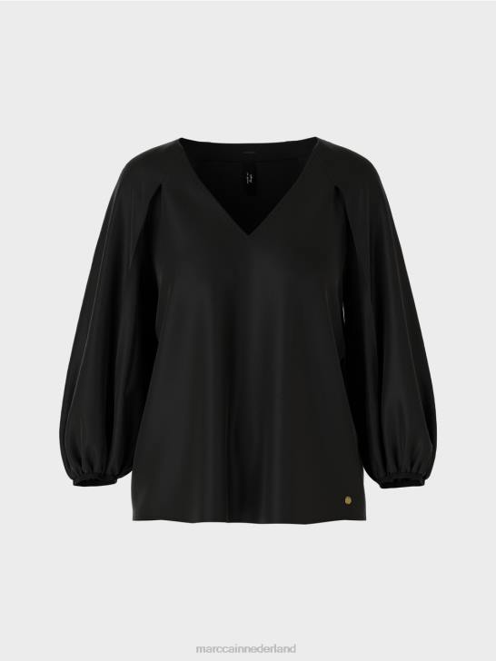 kleding zwart 464J892 blouse met v-hals \"rethink samen\". Marc Cain
