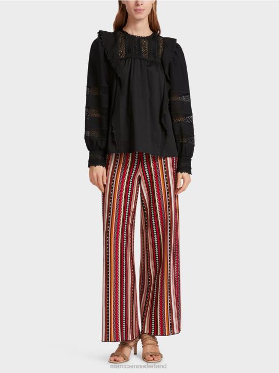 kleding zwart 464J908 etnisch geïnspireerde blouse Marc Cain