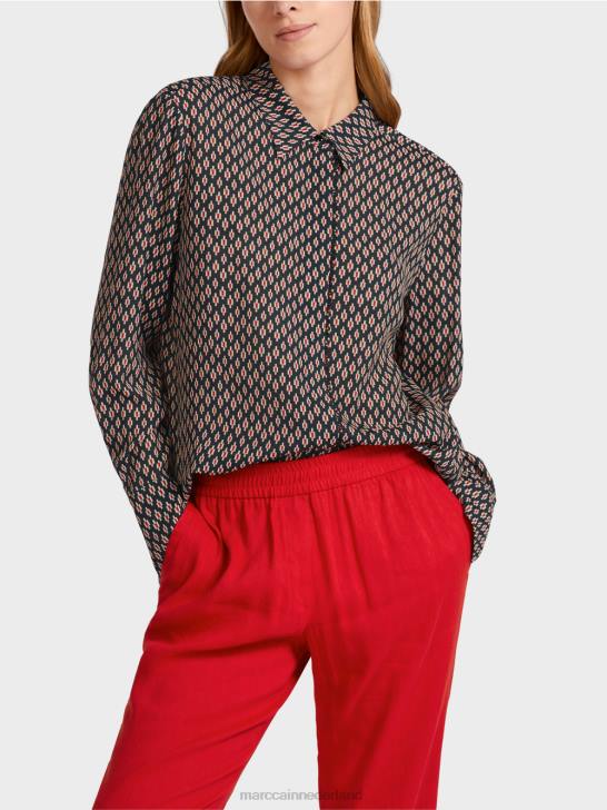 kleding zwart 464J920 viscose blouse met all-over print Marc Cain
