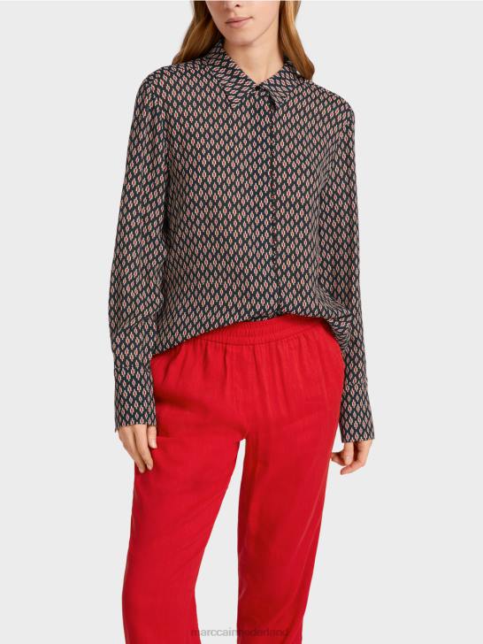 kleding zwart 464J920 viscose blouse met all-over print Marc Cain