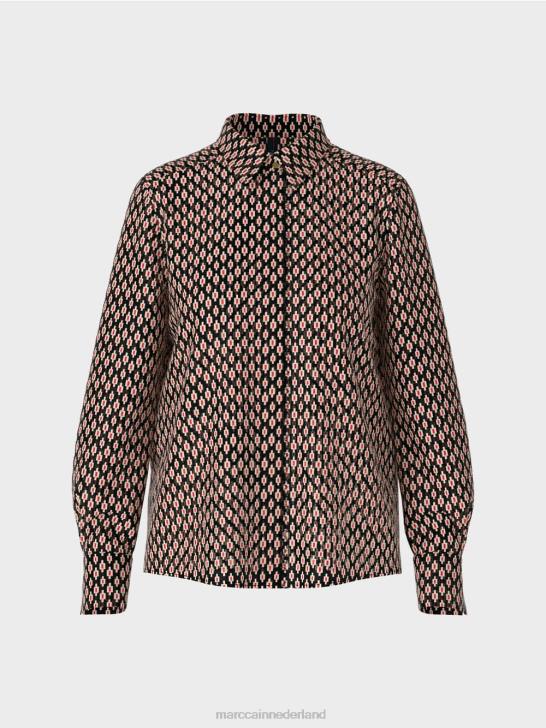 kleding zwart 464J920 viscose blouse met all-over print Marc Cain