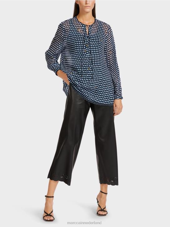 kleding zwart 464J989 viscose blouse met stippen- en bijenmotief Marc Cain