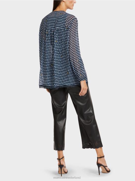 kleding zwart 464J989 viscose blouse met stippen- en bijenmotief Marc Cain